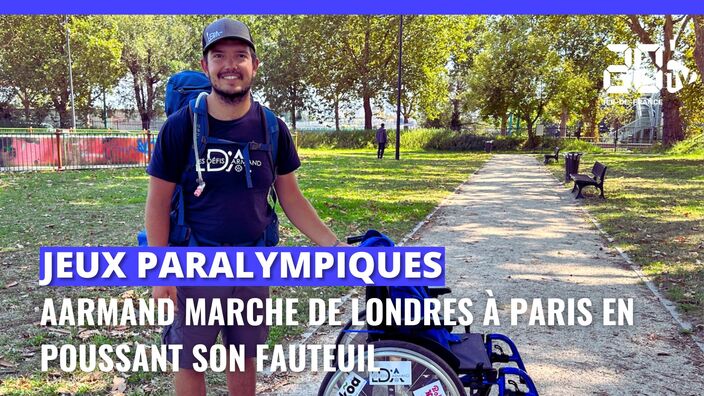 Jeux paralympiques : Armand, atteint de la sclérose en plaques, marche en poussant un fauteuil de Londres à Paris